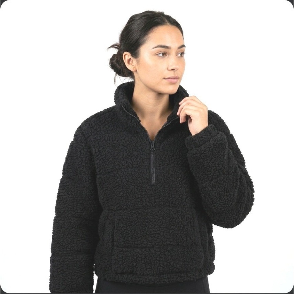 Sage Collective Jacket Women's Large Black Sherpa Fleece 1/4 Zip Pullover Cozy